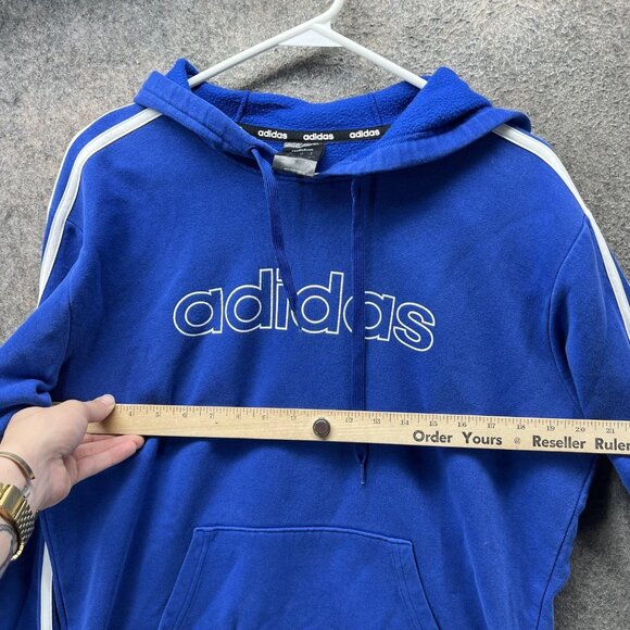 Adidas Sweatshirt Hoodie Mens Medium Blue 3 Stripes Big Logo Pullover Athletic - Picture 7 of 12